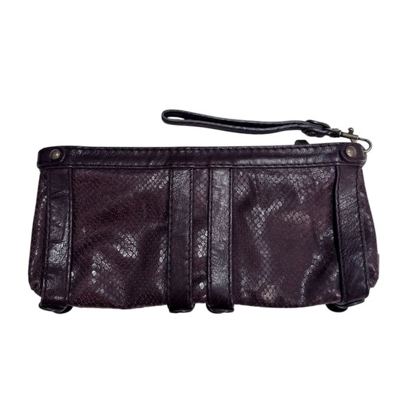 EUC Kooba Brown Leather Snake-Embossed Wristlet Clutch - Picture 2 of 5